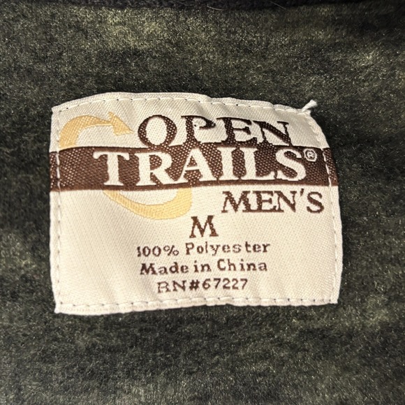 Open Trails Fleece Jacket Mens Medium Green Black Full Zip Mock Neck Outdoors - Picture 4 of 8